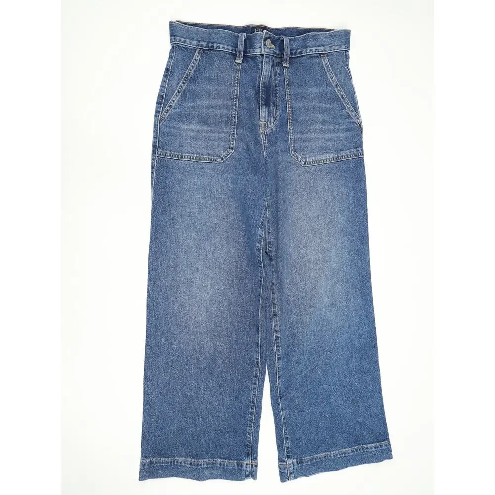 J.Crew Wide Leg Crop Utility Pocket Jeans High Rise Medium Wash Capsule Size 27